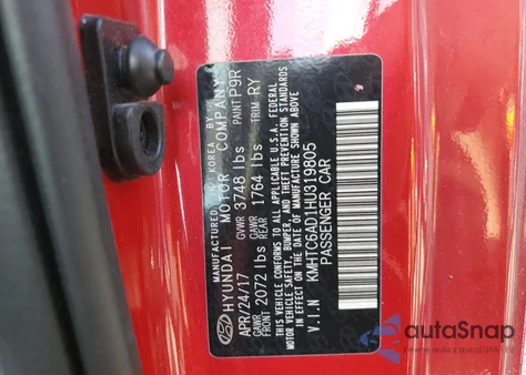 2017 Hyundai Veloster from USA, damaged, VIN KMHTC6AD1HU319805